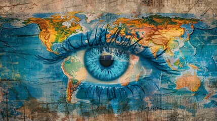 Obraz na płótnie Canvas World map with human eye in the center