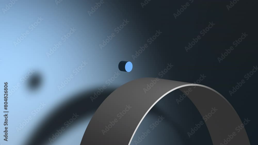 Poster seamless looping 3d animation of blue circles falling and bouncing down