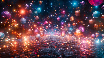 Naklejka premium Mystical Glowing Abstract, Sparkling Dust Particles in the Night, Magical Dark Background