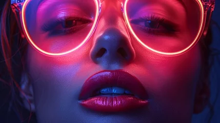 Neon nightlife makeup glowing neon lights background nightclub promo text © KN Studio