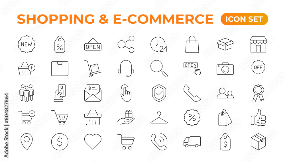 Poster e-commerce set of web icons in line style. online shopping icons for web and mobile app. business, m