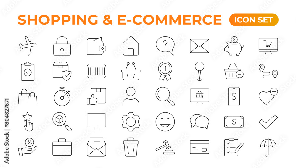 Poster e-commerce set of web icons in line style. online shopping icons for web and mobile app. business, m