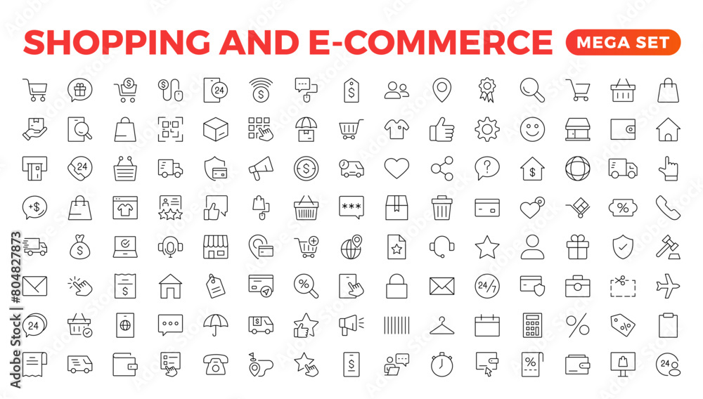 Poster e-commerce set of web icons in line style. online shopping icons for web and mobile app. business, m