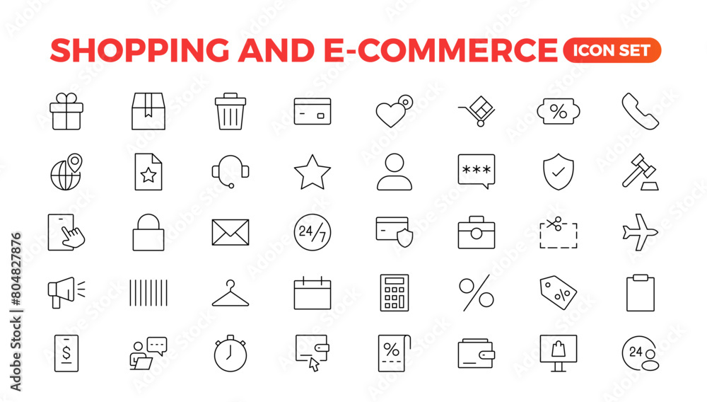 Poster e-commerce set of web icons in line style. online shopping icons for web and mobile app. business, m