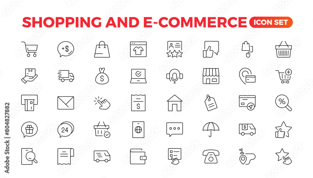 Poster e-commerce set of web icons in line style. online shopping icons for web and mobile app. business, m