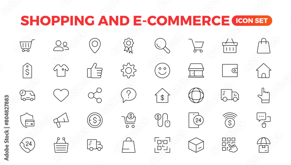 Poster e-commerce set of web icons in line style. online shopping icons for web and mobile app. business, m