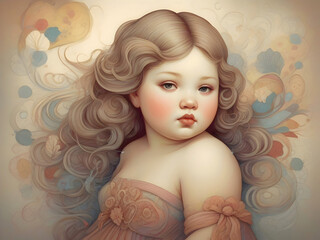 Chubby Girl Kid Children Portrait Surreal Illustration Art
