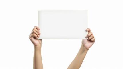 hand hold sign board  isolated white background
