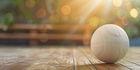  Volleyball ball on blurred wooden parquet background volleyball sports football Empty Professional Volleyball Court