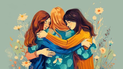 Girls huggin each other, people together, friendship day