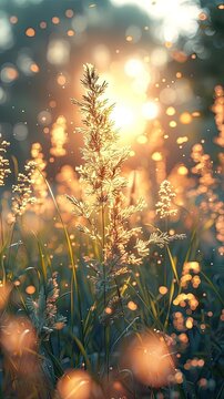 A field of tall grasses with sunlight shining on them