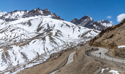 India National Highway One winding through the Himalayas near Leh in the Ladakh region