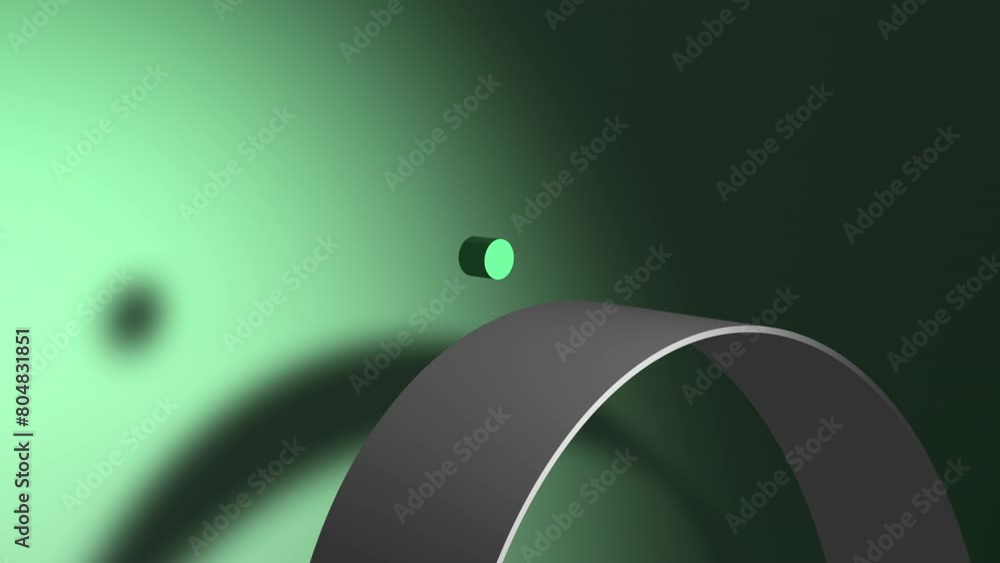 Poster seamless looping 3d animation of green circles falling and bouncing down