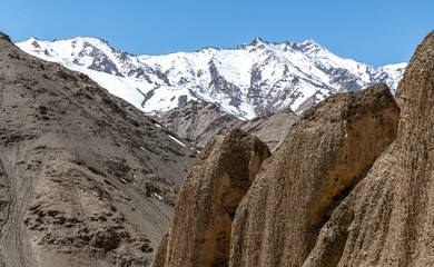 Snow-capped Himalayan peaks in the northern Indian region of Ladakh near Leh