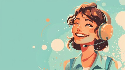 Smiling female call center agent with headset, illustration