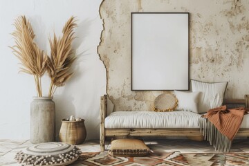 Poster Frame Mockup in Nomadic Boho Style created with Generative AI