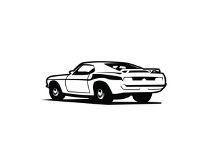 1968 Mustang 390 car. vector silhouette isolated on white background seen from behind. Best for badges, emblems, icons, sticker designs, automotive industry.