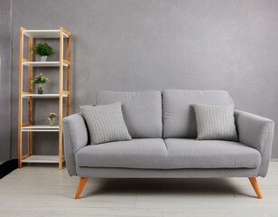gray sofa and gray background walls