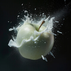 A high quality Apple fruit with reflective water droplets