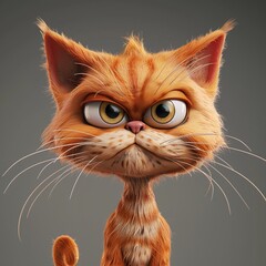 Illustration of cartoon orange cat. 3D cute funny kitten with Isolated background