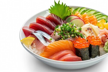 Chirashi Sushi, isolated on white