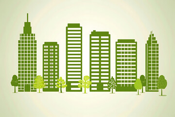 energy efficiency in a modern cityscape, showcasing eco-friendly buildings with low power consumption,