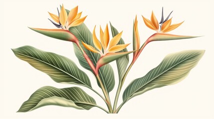 Paradise plant, soft colours, stylish composition, isolated white background