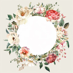 Blank white spec on beautiful floral wreath wedding invitation card template.