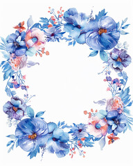 Fototapeta na wymiar watercolor Blank white spec on beautiful floral wreath wedding invitation card template.