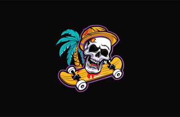 Skull and Skateboarding vector illustration flat design logo