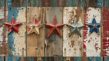 Labor Day Sale signage featuring red white and blue stars on weathered wood