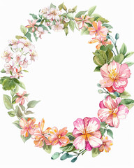 watercolor Blank white spec on beautiful floral wreath wedding invitation card template.