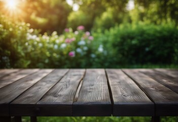 table summer blurred background time sturdy wooden garden Empty backyard