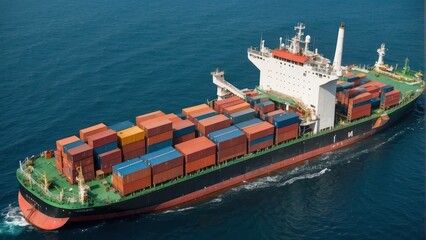 Large cargo ship at sea with containers and clear sky