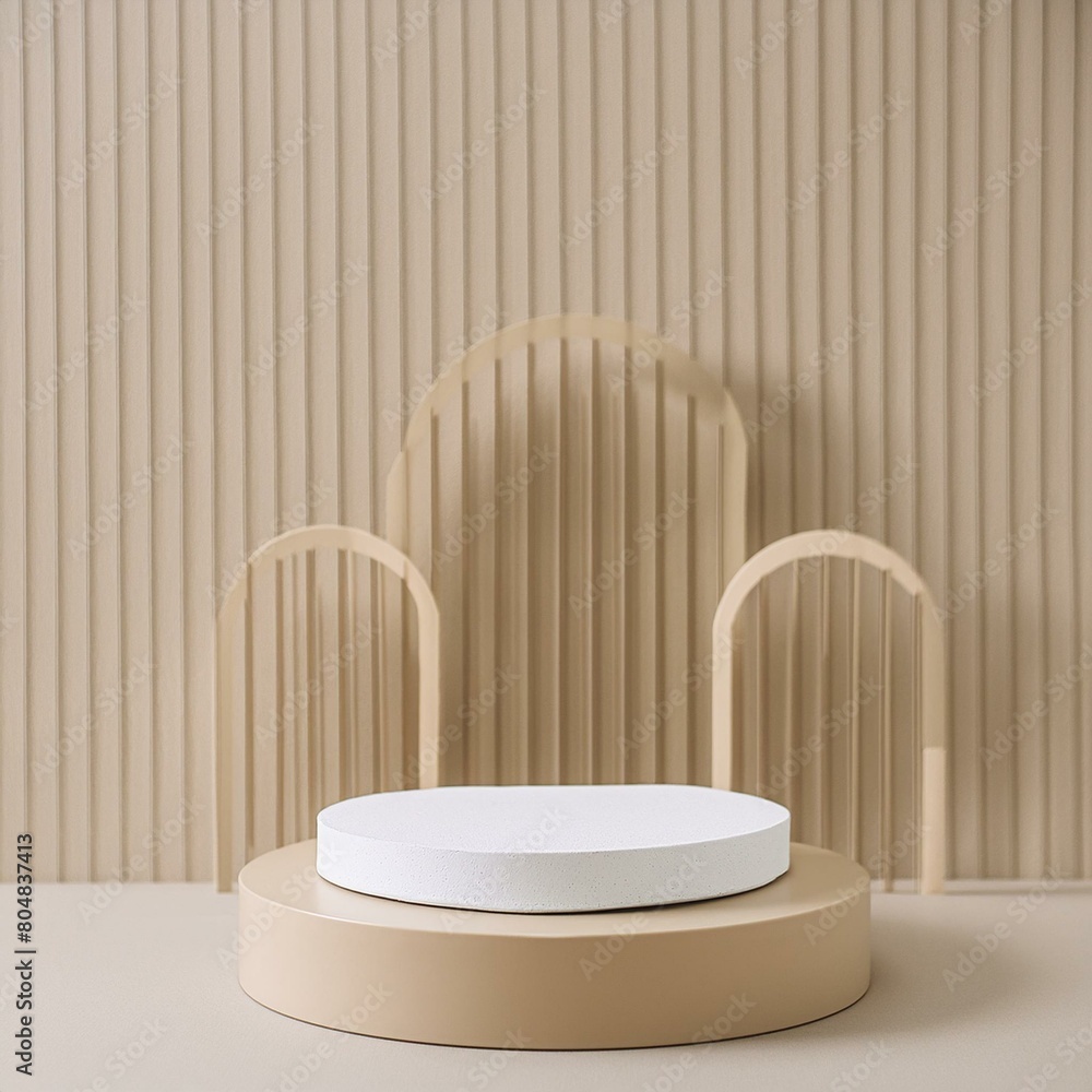 Aufkleber 3d display product beige minimal scene with geometric podium platform. cylinder background 3d render