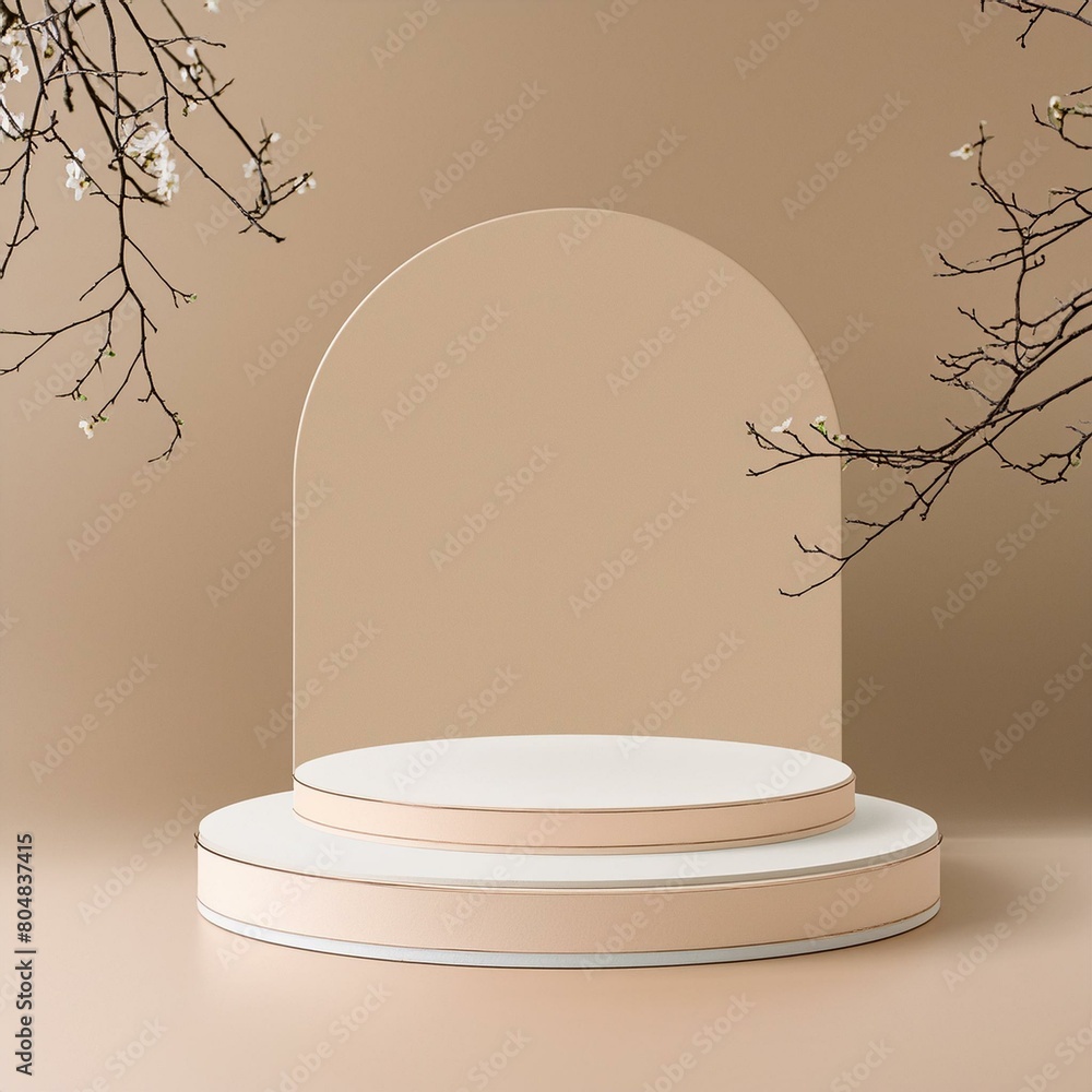 Poster 3d display product beige minimal scene with geometric podium platform. cylinder background 3d render