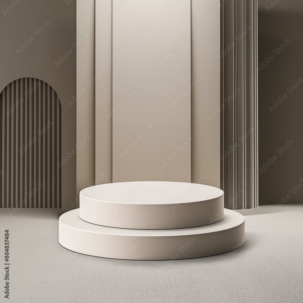 Aufkleber 3d display product beige minimal scene with geometric podium platform. cylinder background 3d render