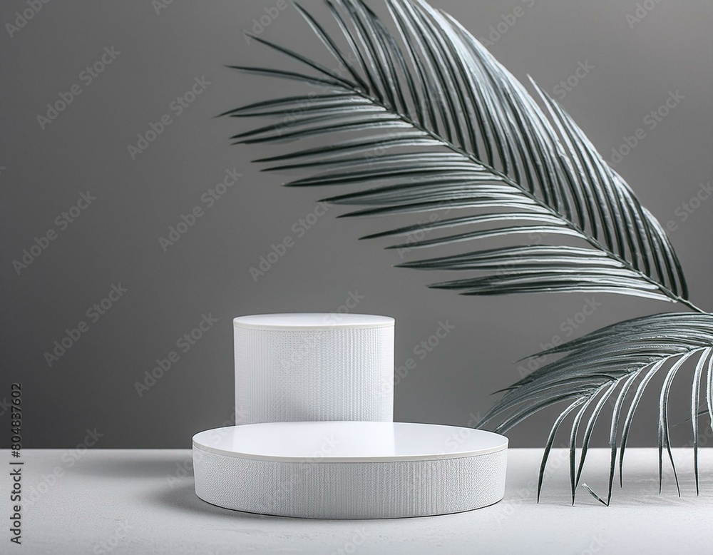 Poster 3d background products display podium scene with palm leaf geometric platform. background 3d render 