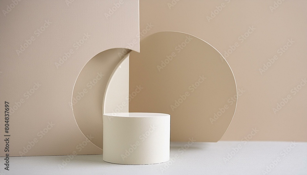 Aufkleber 3d display product beige minimal scene with geometric podium platform. cylinder background 3d render