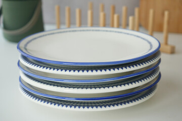 round bowl or ceramic plate on kitchen table.