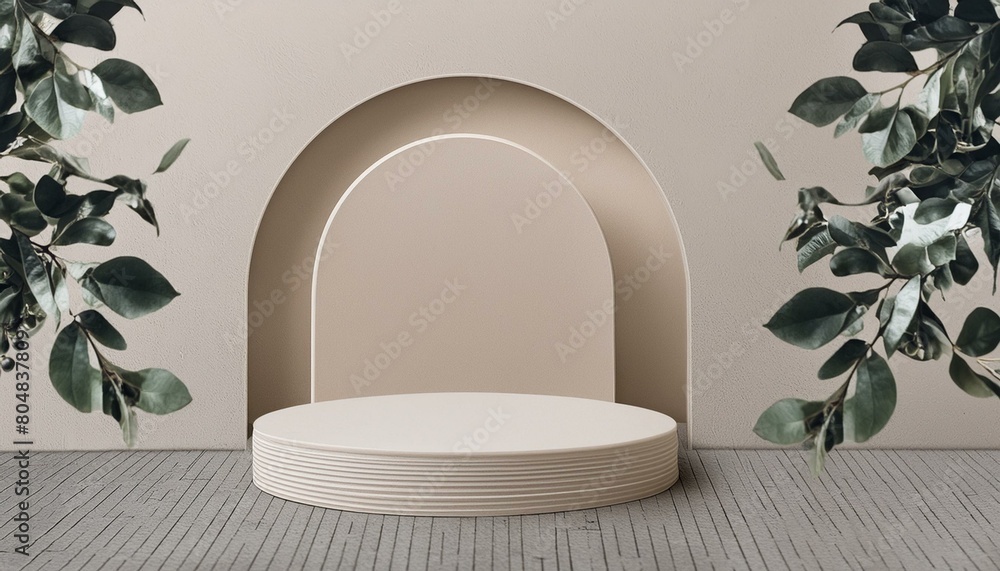 Poster 3d display product beige minimal scene with geometric podium platform. cylinder background 3d render