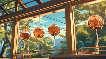 A set of wind chimes that produce sounds to harmonize the listener s internal emotions