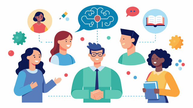 A mentorship program connecting neurodivergent high school students with professional leaders in their field of interest fostering career development. Vector illustration