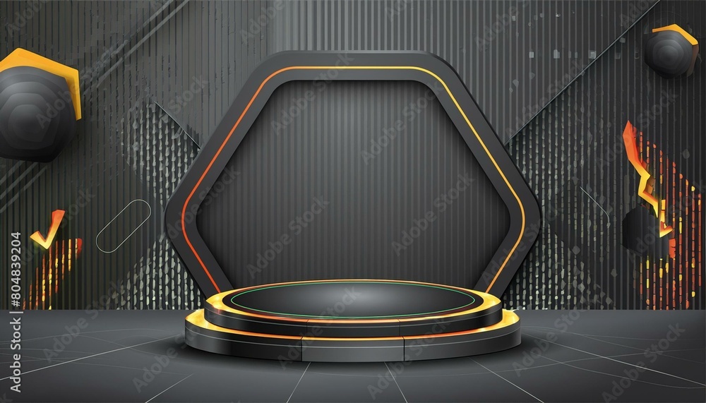 Poster futuristic black podium backdrop for product display 3d rendering