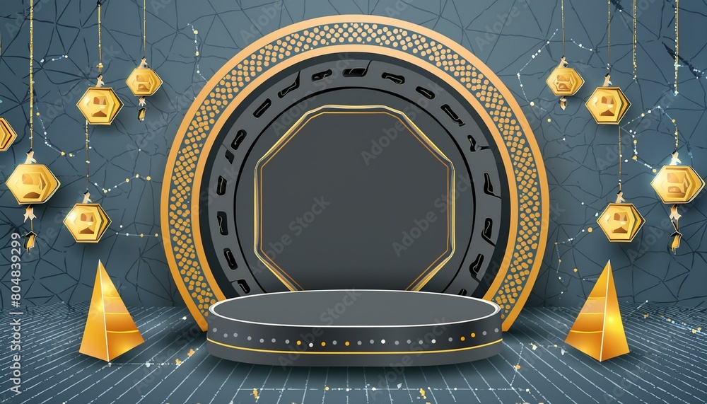 Poster futuristic black podium backdrop for product display 3d rendering