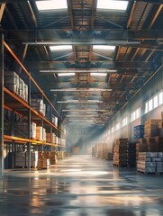 Large warehouse, building, warehouse for storage Concept of logistics, service, delivery, distribution center - obrazy, fototapety, plakaty