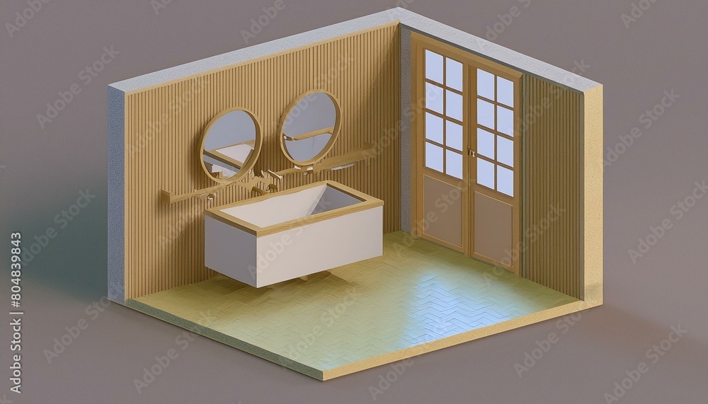 Aufkleber isometric view bathroom open inside interior architecture 3d rendering