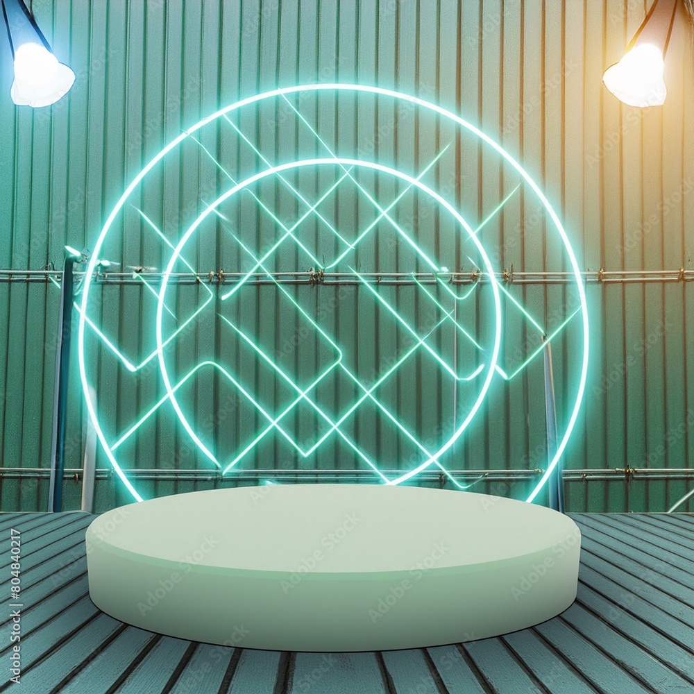 Poster Cosmetic podium with neon light For Product Display 3D Rendering Without AI Generated