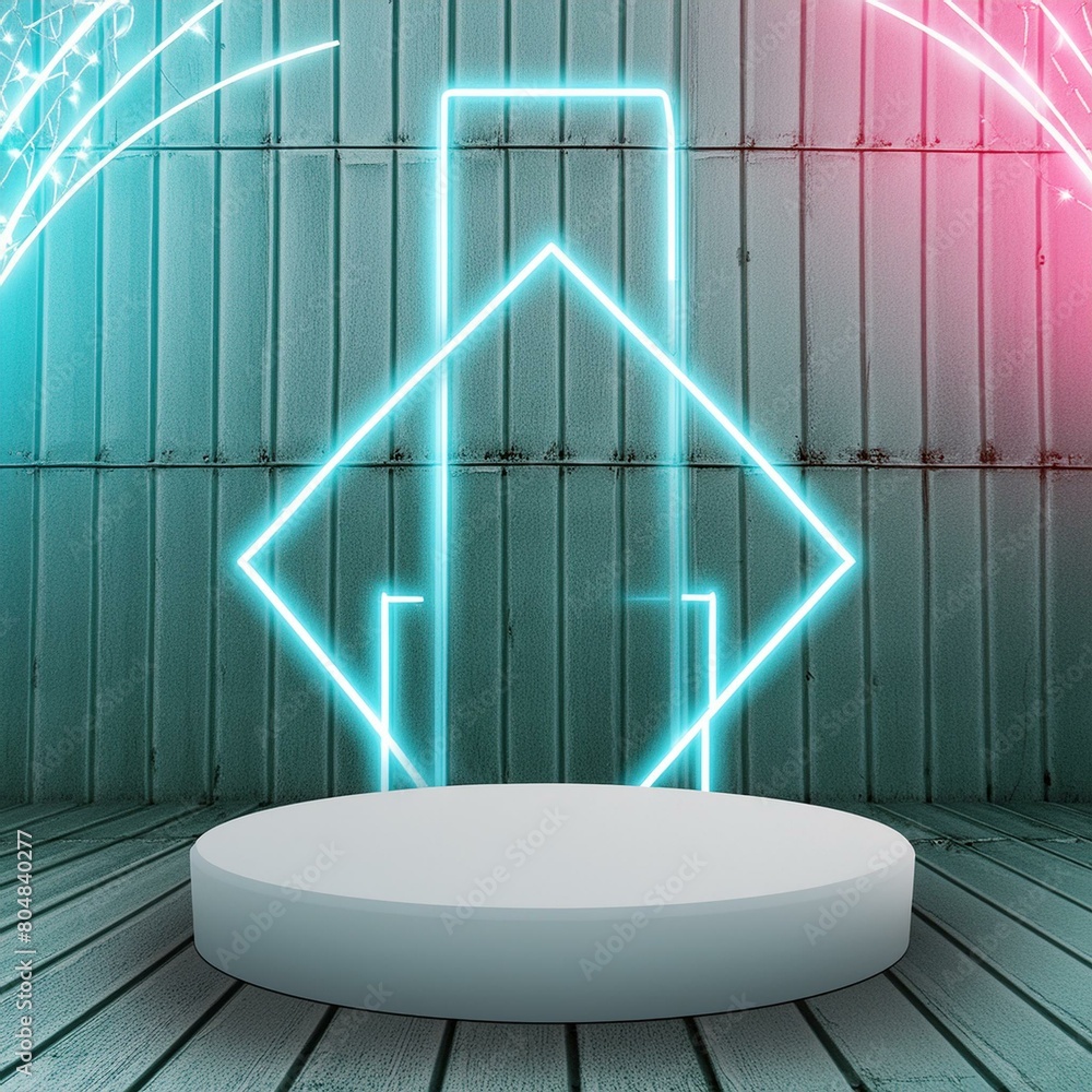 Poster cosmetic podium with neon light for product display 3d rendering without ai generated