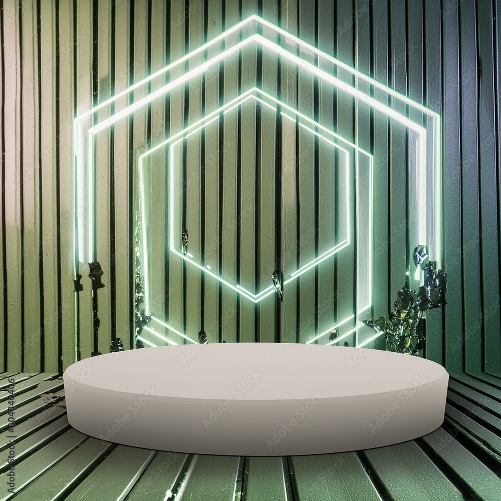 Aufkleber cosmetic podium with neon light for product display 3d rendering without ai generated